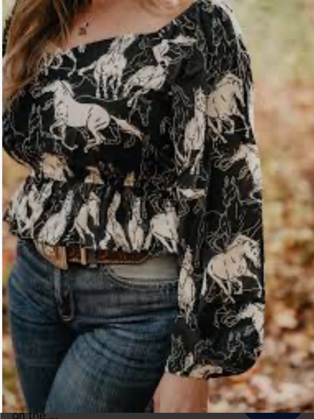 WRANGLER RETRO Horse-Print Black & White Peplum Blouse- Western- Rodeo-Cowboy